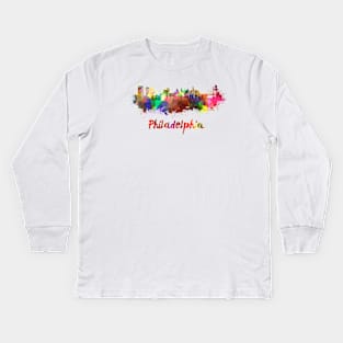 Philadelphia skyline in watercolor Kids Long Sleeve T-Shirt